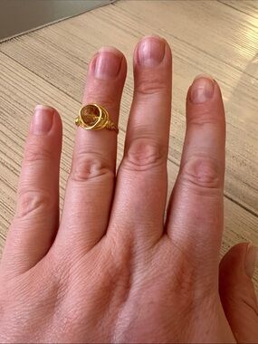 Handmade Gold-Plated Wire-Wrap Ring with Citrine | Size 5.5